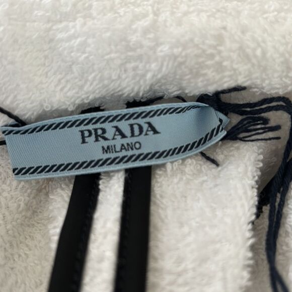 NWT Prada Triangle Logo White with Black Trim Unisex Robe Size XS - Picture 6 of 8
